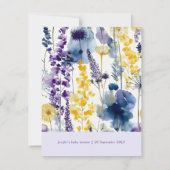 Purple Yellow Watercolor Wildflower Baby Bingo 招待状 (裏面)