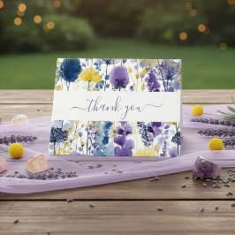 Purple Yellow Watercolor Wildflower Baby Shower サンキューカード