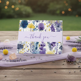 Purple Yellow Watercolor Wildflower Baby Shower サンキューカード