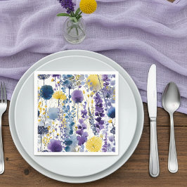 Purple Yellow Watercolor Wildflower Baby Shower スタンダードカクテルナプキン