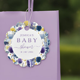 Purple Yellow Watercolor Wildflower Baby Shower フェイバータグ