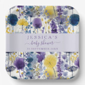Purple Yellow Watercolor Wildflower Baby Shower ペーパープレート (正面)