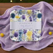 Purple Yellow Watercolor Wildflower Baby Shower ペーパープレート