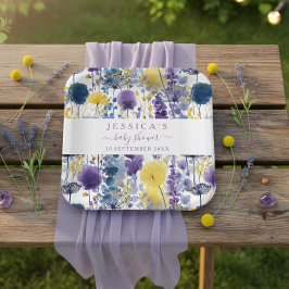 Purple Yellow Watercolor Wildflower Baby Shower ペーパープレート
