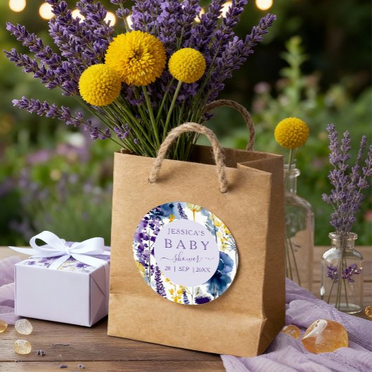 Purple Yellow Watercolor Wildflower Baby Shower ラウンドシール