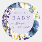 Purple Yellow Watercolor Wildflower Baby Shower ラウンドシール (正面)