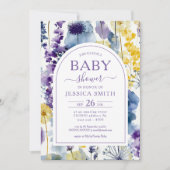 Purple Yellow Watercolor Wildflower Baby Shower 招待状 (正面)