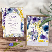 Purple Yellow Watercolor Wildflower Baby Shower 招待状