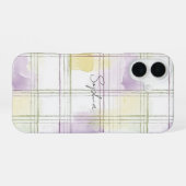 Purple Yellow White Plaid Stripes iPhone 16ケース (裏面横)