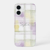 Purple Yellow White Plaid Stripes iPhone 16ケース (裏面)