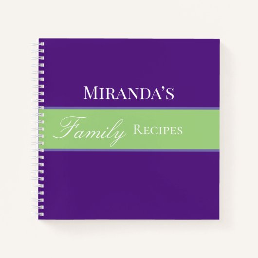 Purple Your Nameファミリレシピスクリプトタイポグラフィ ノートブック (正面)