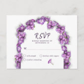 PurpleLilacWhiteエレガントアーチ花模様なしメニューRSVP シーズンポストカード (正面)