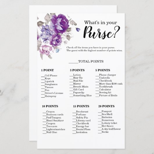 Purplrフローラあなたの財布シャワーゲームに何が (正面/裏面)