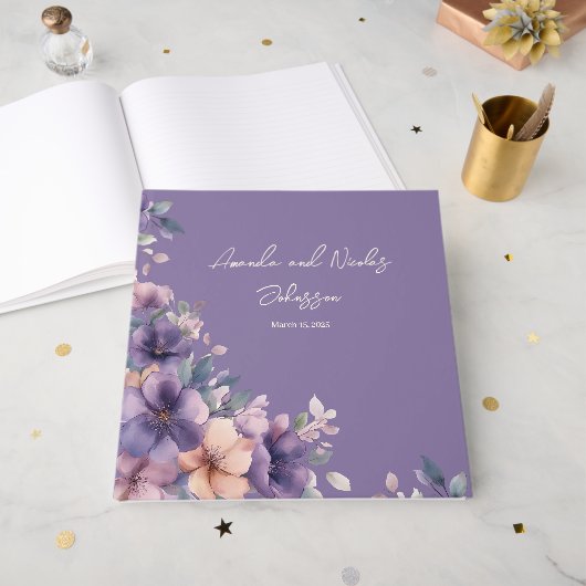 Purply pink flowers on 結婚's Guest book ゲストブック (正面見開き)