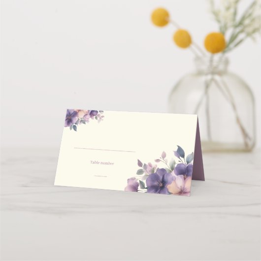 Purply, pink flowers on Folded座席表 プレイスカード (正面)