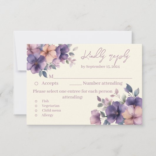 Purply, pink flowers Wedding RSVP Card ノートカード (正面)