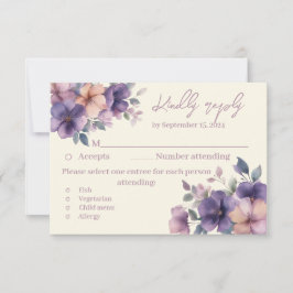 Purply, pink flowers Wedding RSVP Card ノートカード