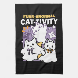Purr-anormal Cat-tivity – ハロウィーンキャットデザイン キッチンタオル