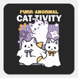 Purr-anormal Cat-tivity – ハロウィーンキャットデザイン スクエアシール