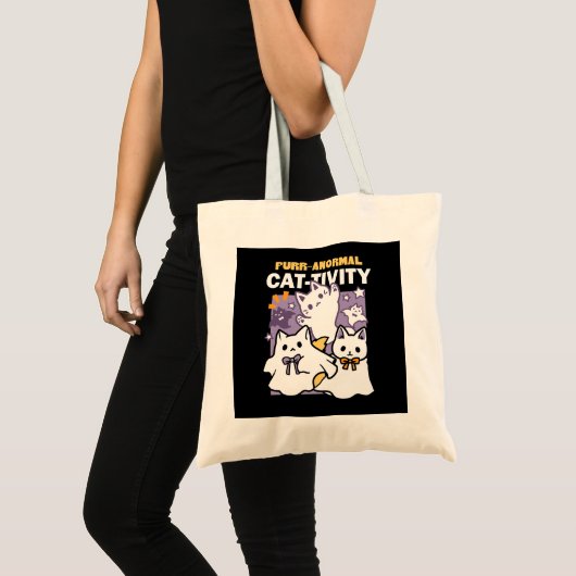 Purr-anormal Cat-tivity – ハロウィーンキャットデザイン トートバッグ (正面(商品))