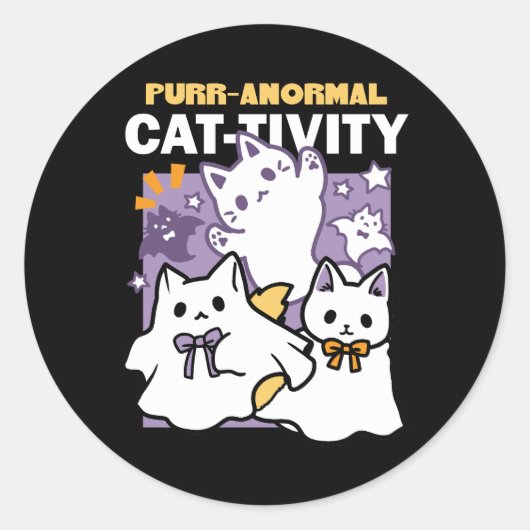 Purr-anormal Cat-tivity – ハロウィーンキャットデザイン ラウンドシール (正面)