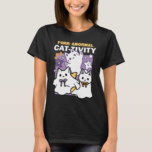 Purr-anormal Cat-tivity – ハロウィーンキャットデザイン Tシャツ (正面)