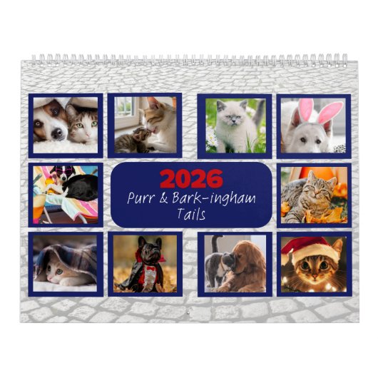 'Purr & Bark-ingham Tails' Pet Custom カレンダー (カバー)