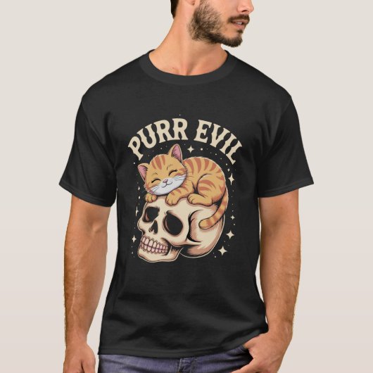 Purr Evil Cat Skull Design, Cute Goth Catcore Aest Tシャツ (正面)