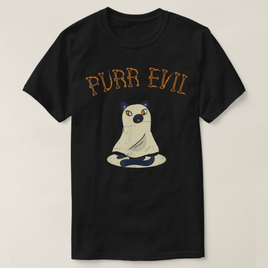 Purr Evil Feline Catハロウィーントリック不気味またはトル Tシャツ (デザイン正面)