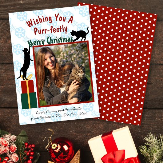 Purr-fecently Meerry Christmas Catsよくはしゃぐ写真 シーズンカード