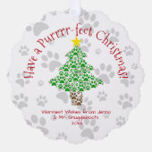 Purr-fectクリスマスおもしろいポープリント猫の写真 オーナメントカード (正面)