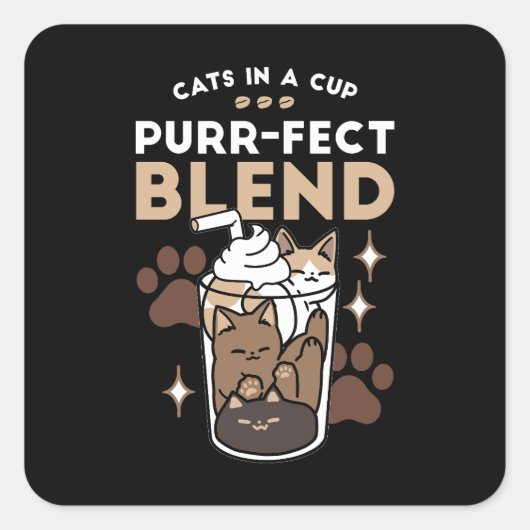 Purr-fectブレンド：キャット&コーヒー用のコーヒーデザイン スクエアシール (正面)