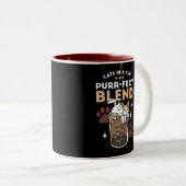 Purr-fectブレンド：キャット&コーヒー用のコーヒーデザイン ツートーンマグカップ (正面右)