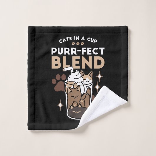 Purr-fectブレンド:キャット&コーヒー用のコーヒーデザイン バスタオルセット (ウォッシュタオル)