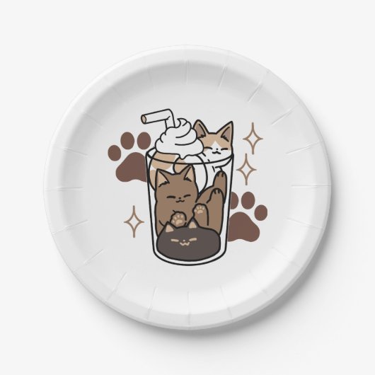 Purr-fectブレンド：キャット&コーヒー用のコーヒーデザイン ペーパープレート (正面)