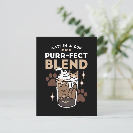 Purr-fectブレンド：キャット&コーヒー用のコーヒーデザイン ポストカード (スタンド正面)