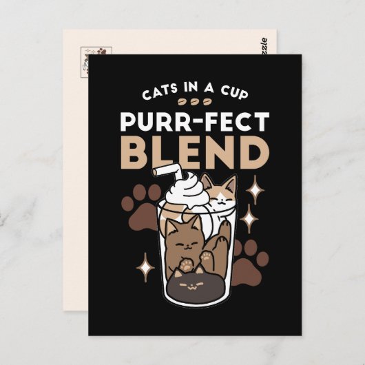Purr-fectブレンド：キャット&コーヒー用のコーヒーデザイン ポストカード (正面/裏面)