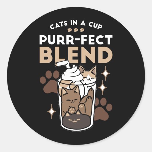 Purr-fectブレンド:キャット&コーヒー用のコーヒーデザイン ラウンドシール (正面)