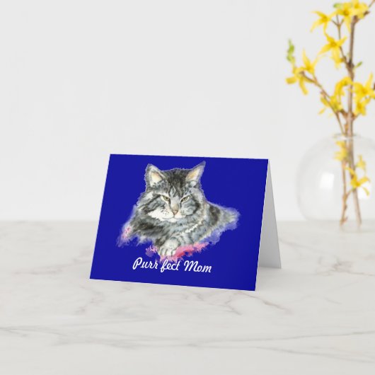 Purr fectママの猫好き カード (黄色い花)