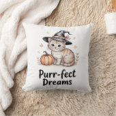 Purr-fect Dreams Cute Cat with Pumpkin Halloween クッション (ブランケット)