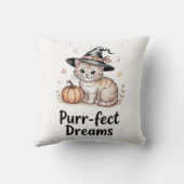 Purr-fect Dreams Cute Cat with Pumpkin Halloween クッション (裏面)