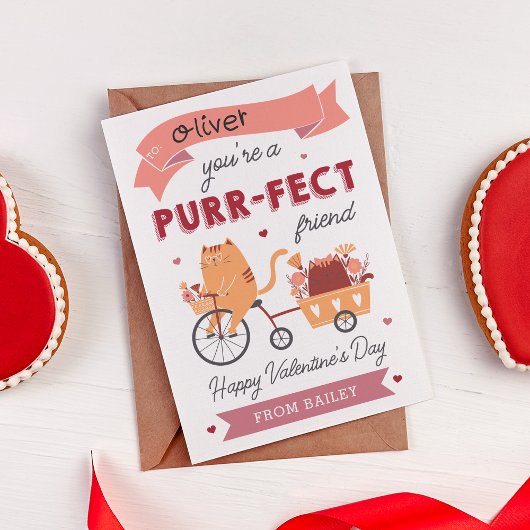 Purr-fect Friend Cat Classroom Valentines Day Card 招待状