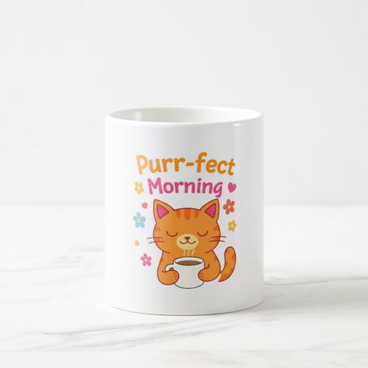 Purr-fect Morning Cat Coffee Mug – Cute Cat Lover コーヒーマグカップ (中央)