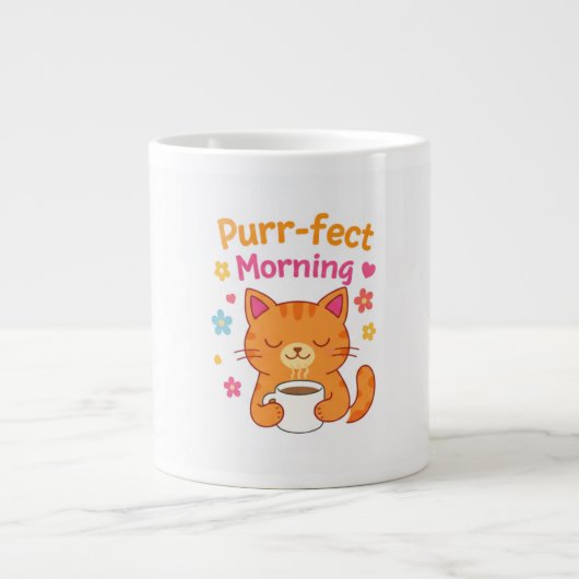 Purr-fect Morning Cat Coffee Mug – Cute Cat Lover  ジャンボコーヒーマグカップ (正面)