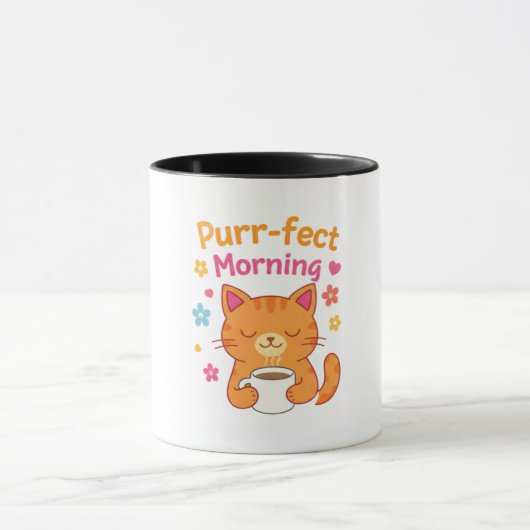 Purr-fect Morning Cat Coffee Mug – Cute Cat Lover マグカップ (中央)