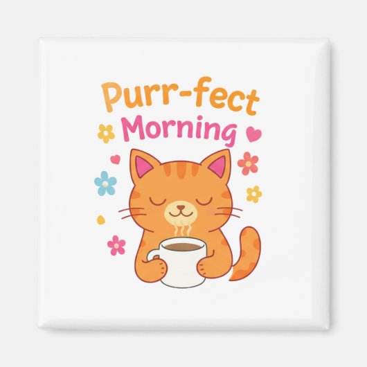 Purr-fect Morning Cat Coffee Mug – Cute Cat Lover マグネット (正面)