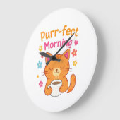 Purr-fect Morning Cat Coffee Mug – Cute Cat Lover  ラージ壁時計 (傾斜)