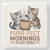 Purr-Fect Mornings Kittens ストーンコースター (正面)