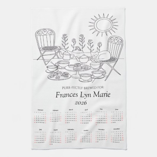 Purr-fectly Brewed Cat Tea Towel 2026 Calendar キッチンタオル (縦)