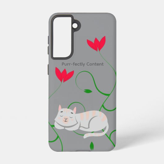 Purr-fectly Content Pink Cat Galaxy Case – Gray Samsung Galaxyケース (裏面)